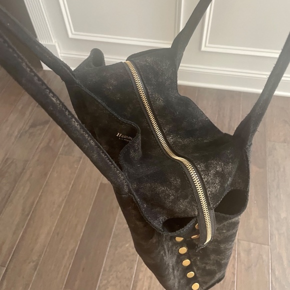 Hammitt Suede Tote Shoulder Bag Black with gold shimmer - Picture 3 of 4
